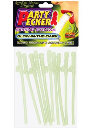 Party Pecker Sipping Straws Glow In The Dark 10 Per Pack