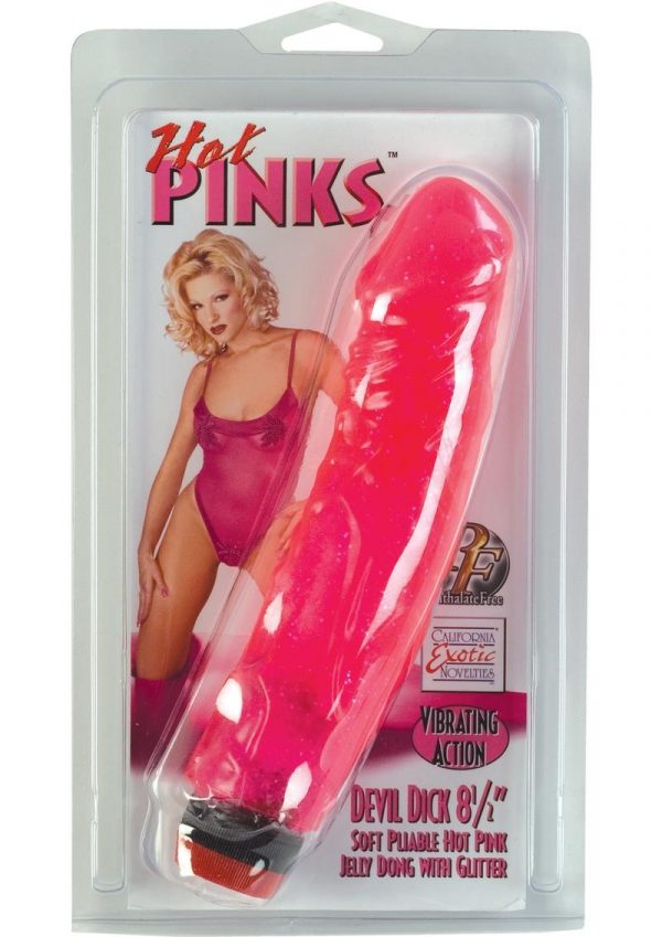 Hot Pinks Devil Dick Jelly Realistic Vibrator Glitter Pink  8.5 Inch