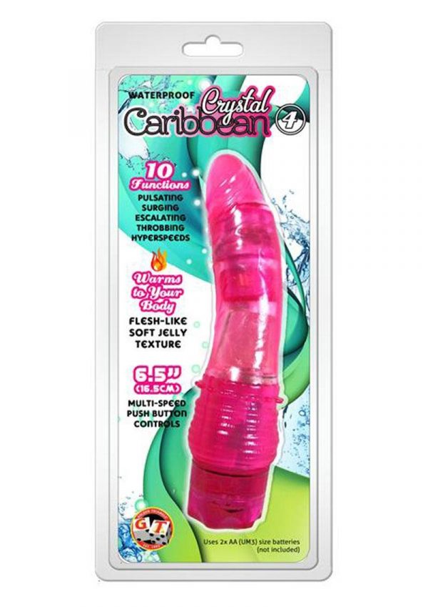 Crystal Caribbean Number 4 Jelly Realistic Vibrator Waterproof Pink 6.5 Inch