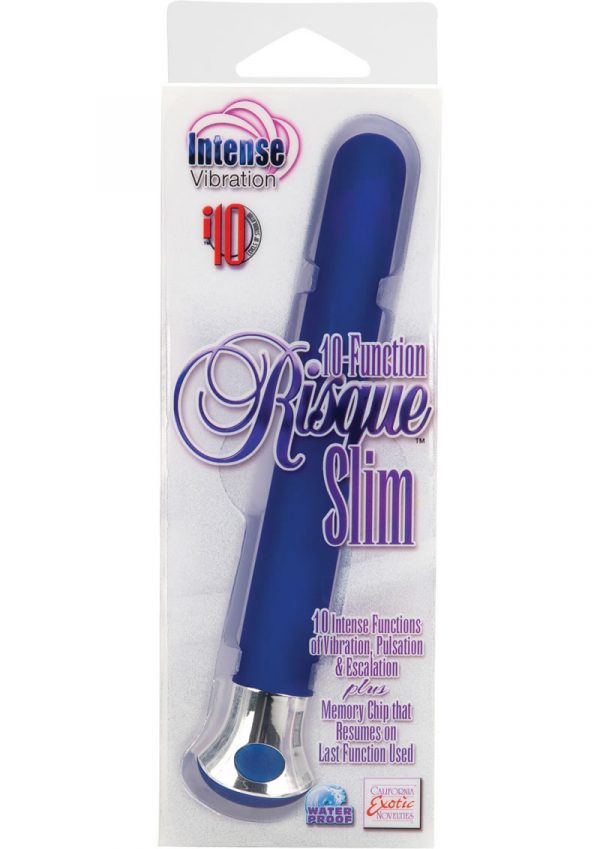 10 Function Risque Slim Vibrator Waterproof 5.5 Inch Blue