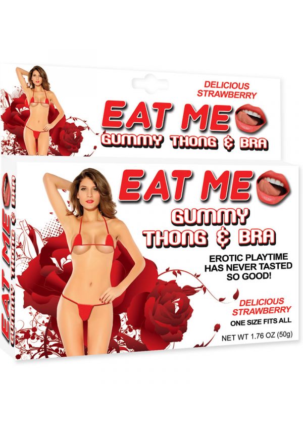 Eat Me Gummy Thong And Bra Strawberry Red One Size Fits All