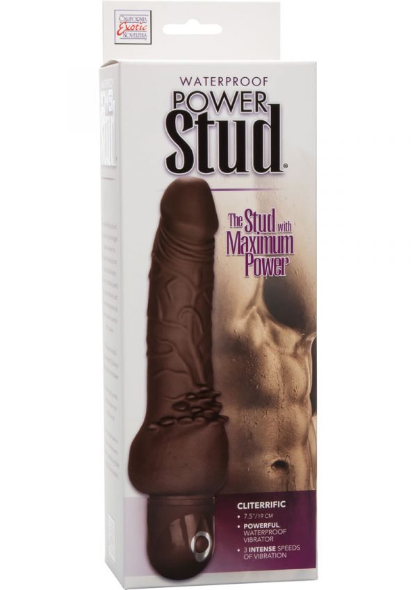 Power Stud Cliterrific Flexible Realistic Vibrator Waterproof Brown 7.5 Inch