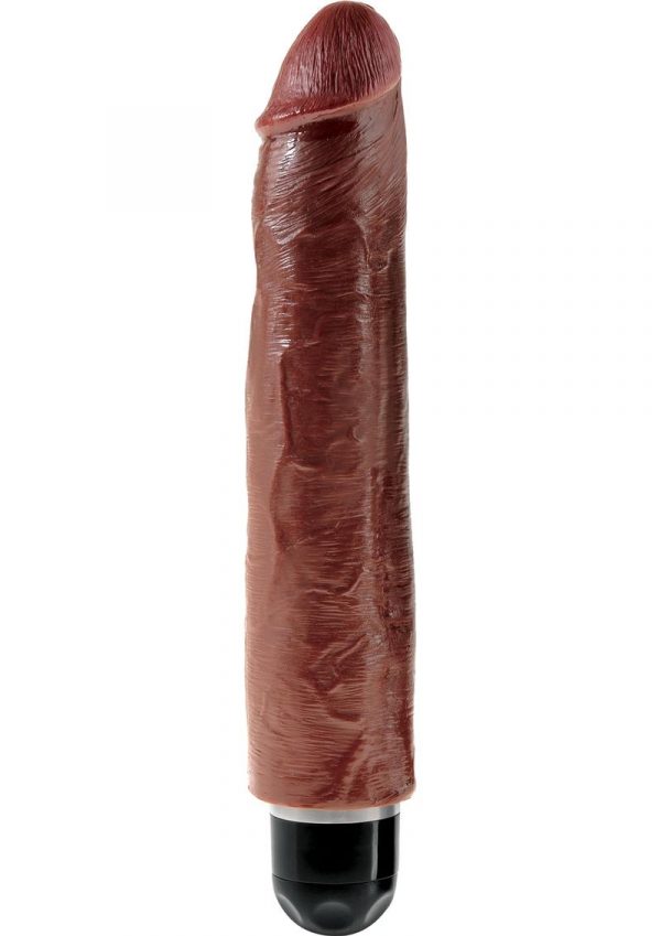 King Cock Vibrating Stiffy Realistic Dildo Waterproof Brown 10 Inch