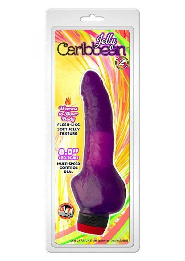 Jelly Caribbean Number 2 Jelly Realistic Vibrator Purple 8 Inch