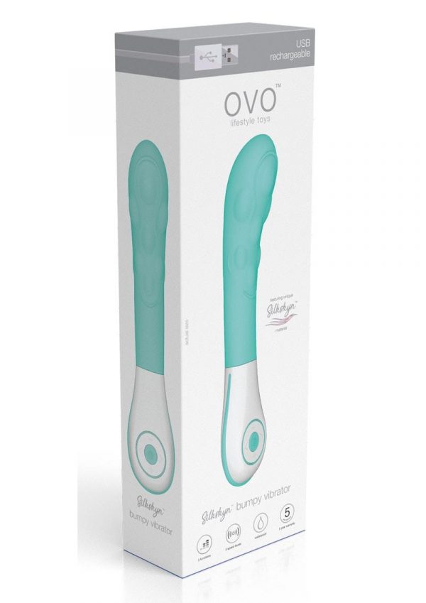 Ovo Silkskyn Rechargeable Silicone Bumpy Vibrator - Aqua/White