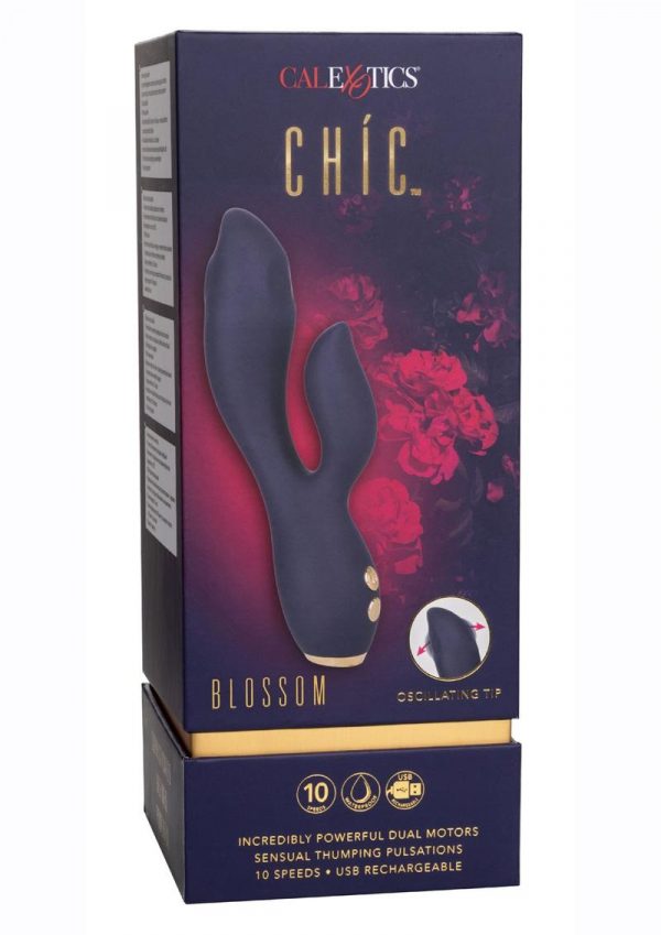 Chic Blossom Rechargeable Silicone Rabbit Vibrator - Blue