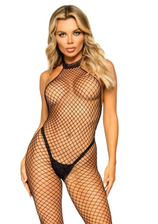 Leg Avenue Industrial Net Racer Neck Backless Bodystocking - O/S - Black