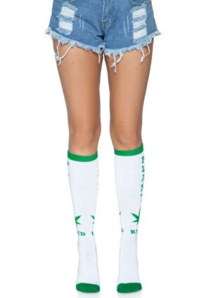 Plant Based Knee Highs - O/S - White/Green