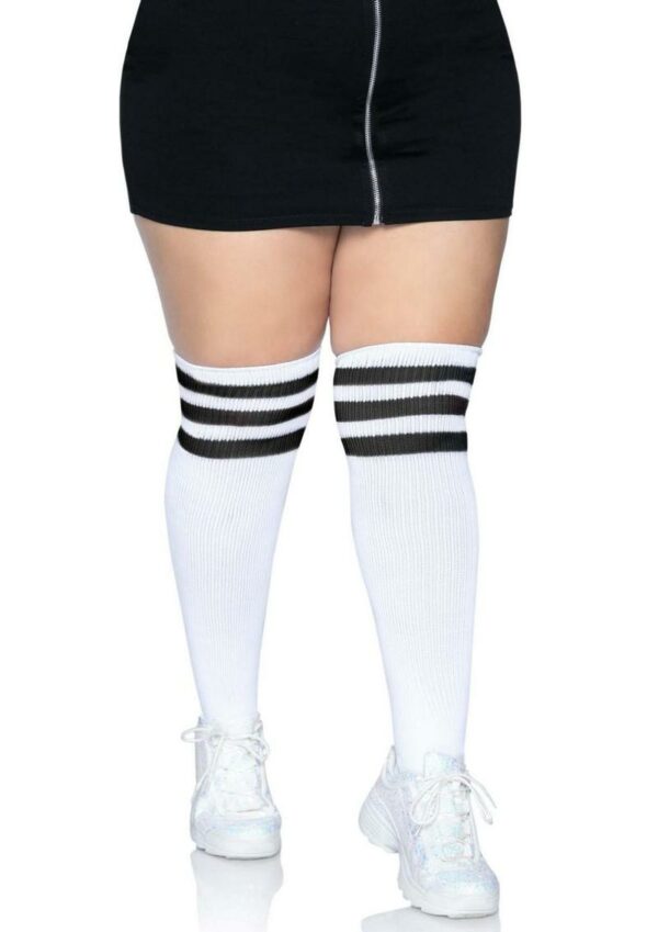 Leg Avenue Over The Knee Athletic Socks - 1X/2X - White/Black